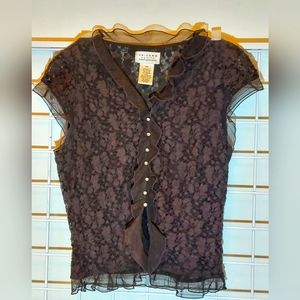 John Paul Richard | Petite Blouse | Brown Lace & Pearls | Medium Petite